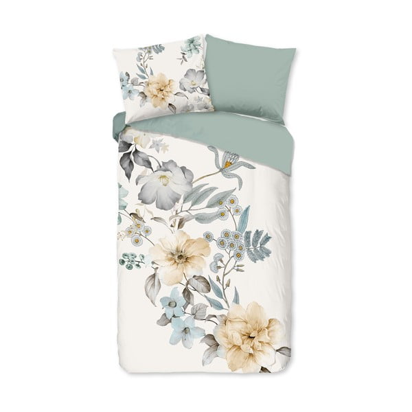 Set copripiumino e federa verde/color crema in cotone per letto singolo ed esteso 140x220 cm Celina – Good Morning