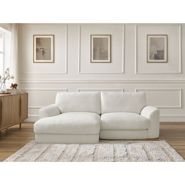 Divano angolare bianco (con penisola a sinistra/con chaise lounge) con rivestimento in bouclé Leonore – Bobochic Paris-image-1