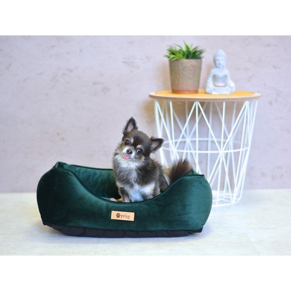 Letto in velluto verde scuro 55x42 cm Royal - Petsy-image-1