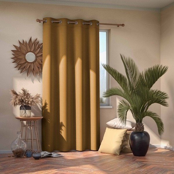 Tenda oscurante marrone senape Occhielli senape, 140 x 245 cm - AmeliaHome
