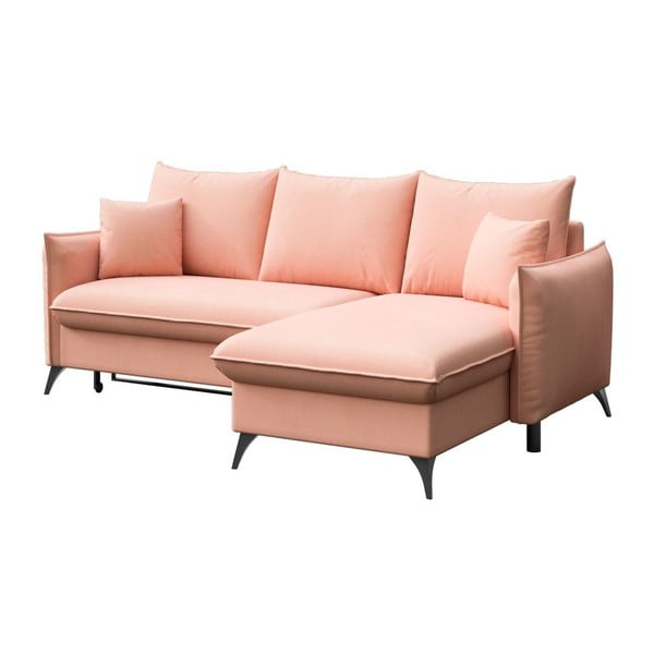 Divano angolare rosa allungabile e con contenitore (con penisola a destra e chaise lounge) rivestito in velluto Brim – Rodier-image-1