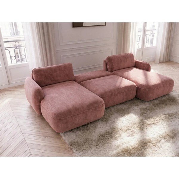 Divano angolare rosa allungabile/con contenitore (a U) con rivestimento in velluto Celeste – Bobochic Paris-image-2