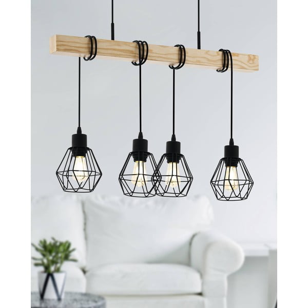 Lampadario nero/di colore naturale con paralume in metallo TOWNSHEND 5 – EGLO-image-1