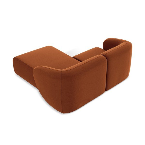 Divano angolare color terracotta (con penisola a destra/con chaise lounge) con rivestimento in velluto Lani – Makamii-image-3