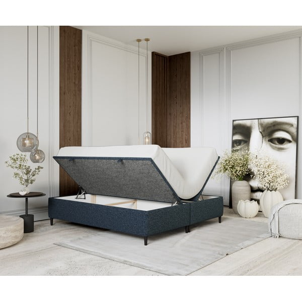 Letto matrimoniale imbottito blu scuro con contenitore 160x200 cm Tate - Maison de Rêve-image-2