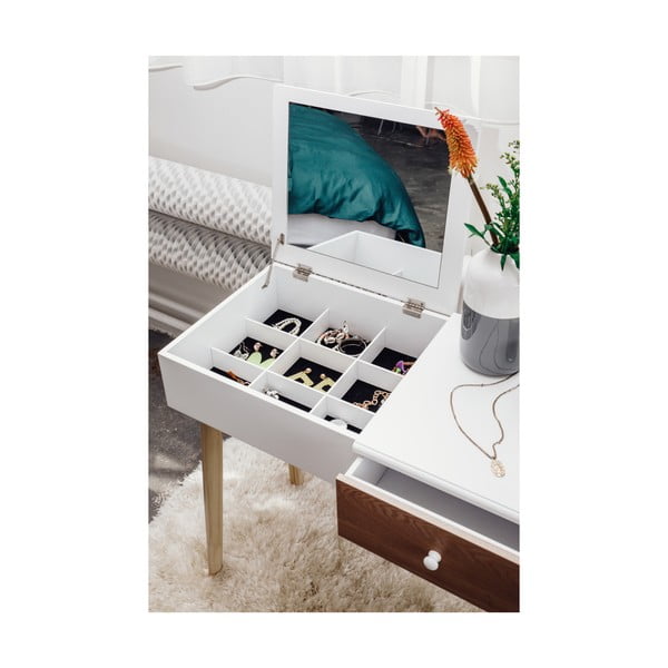 Tavolino da toilette bianco con specchio, portagioie e sgabello Beauty - Bonami Essentials-image-2