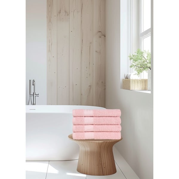 Set di 4 asciugamani in spugna di cotone rosa 50x100 cm - Good Morning-image-1