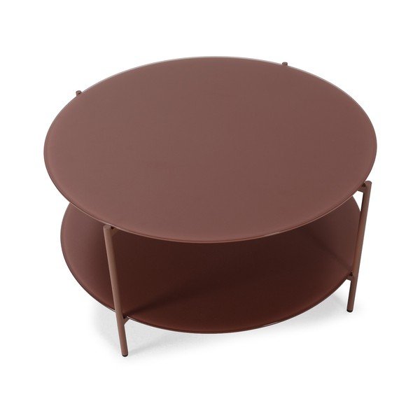 Tavolino da salotto rotondo color terracotta con piano in vetro ø 83 cm Davi – MOME-image-2