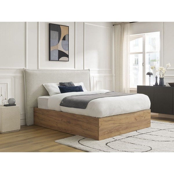 Letto matrimoniale imbottito/in truciolato color crema imbottito con contenitore con rete inclusa 180x200 cm Charlie – Bobochic Paris-image-4