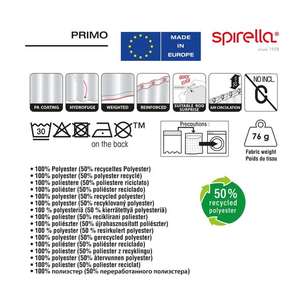 Tenda per doccia 180x200 cm Primo – Spirella-image-1