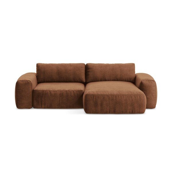 Divano angolare color terracotta allungabile (con penisola a destra/con chaise lounge) con rivestimento in ciniglia Kuki – Makamii