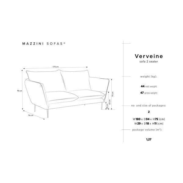 Divano grigio Verveine, lunghezza 175 cm - Mazzini Sofas-image-3
