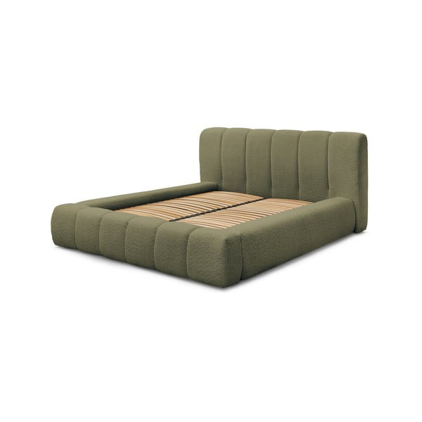 Letto matrimoniale imbottito verde con contenitore con griglia 140x190 cm Denali - Bobochic Paris