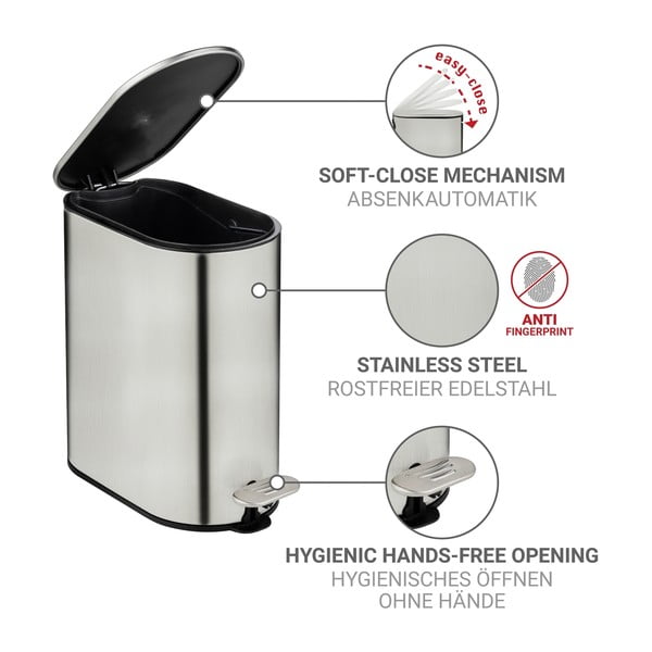 Cestino per la spazzatura color argento opaco in acciaio inox con pedale 5 l Collungo – Wenko-image-3