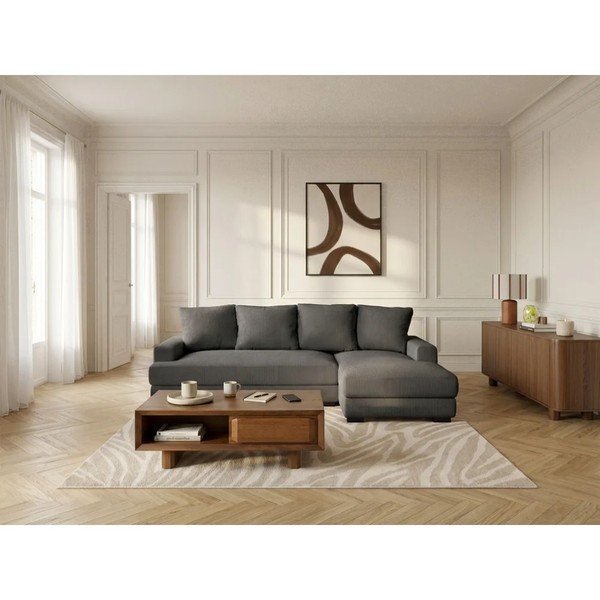 Divano angolare grigio scuro allungabile/con contenitore (con penisola a destra/con chaise lounge) con rivestimento in velluto a coste Campi – Bobochic Paris-image-2