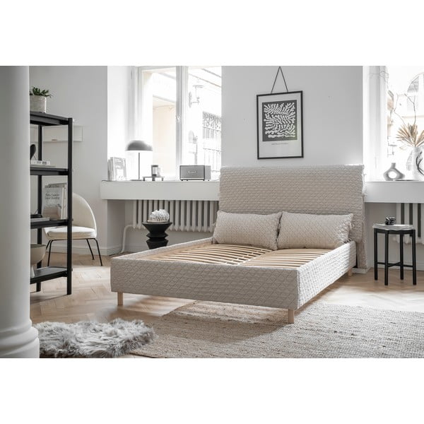 Letto matrimoniale imbottito beige con rete 180x200 cm Sleepy Luna - Miuform-image-3