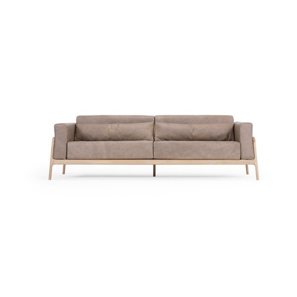Divano in pelle di bufalo marrone chiaro con struttura in rovere massiccio , 240 cm Fawn - Gazzda