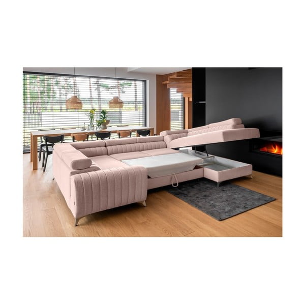 Divano angolare rosa allungabile/con contenitore (con penisola a destra/a U) Louis – ELTAP-image-4