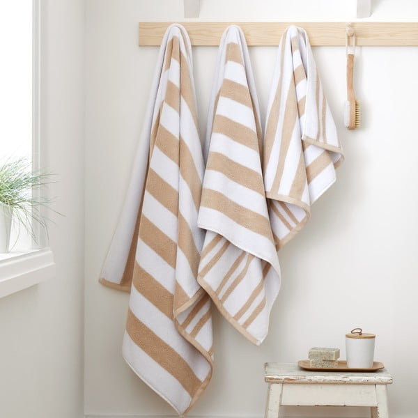 Asciugamano in cotone beige e bianco 50x85 cm Stripe Jacquard - Bianca