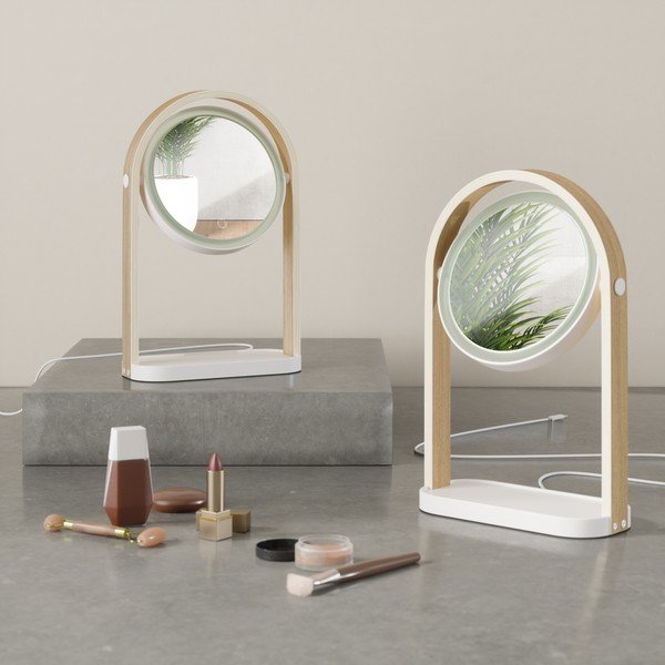 Specchio per make-up con telaio in legno massiccio (con ingrandimento 10x) 12x38 cm Bellwood – Umbra-image-2