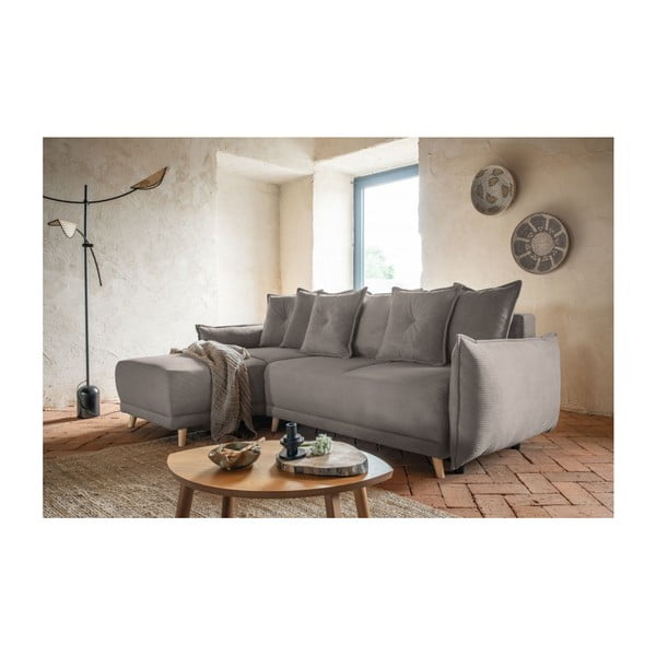 Divano letto in velluto a coste marrone chiaro (variabile) Lazy Lukka - Miuform-image-1