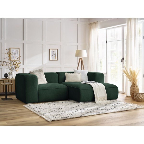 Divano angolare in verde scuro (con penisola a destra) con rivestimento in bouclé Zephyr – Bobochic Paris-image-1