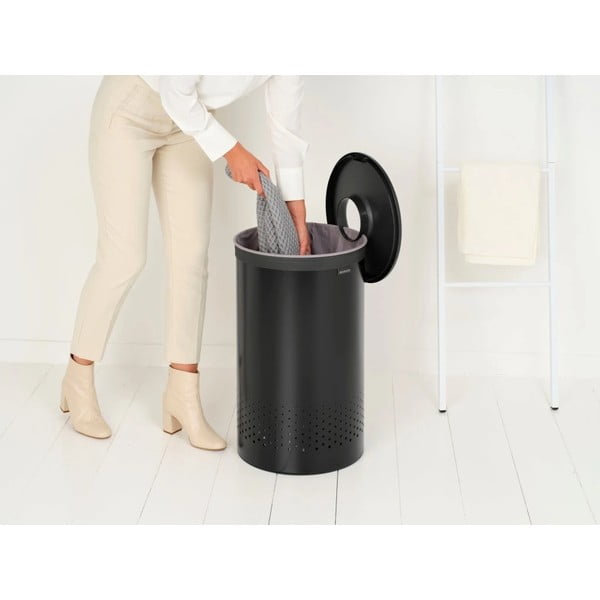 Cesto portabiancheria in metallo nero opaco 60 l - Brabantia-image-1