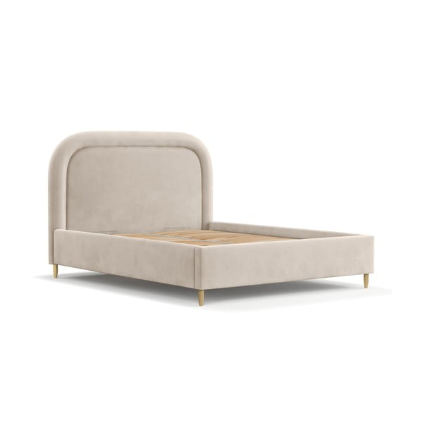 Letto matrimoniale beige imbottito con spazio contenitivo con griglia inclusa 160x200 cm Mija – Maison de Rêve