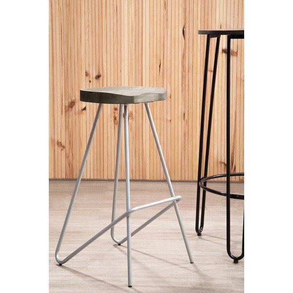 Sedia da bar argentata/di colore naturale in olmo massiccio (altezza della seduta 78 cm) District – Premier Housewares-image-1