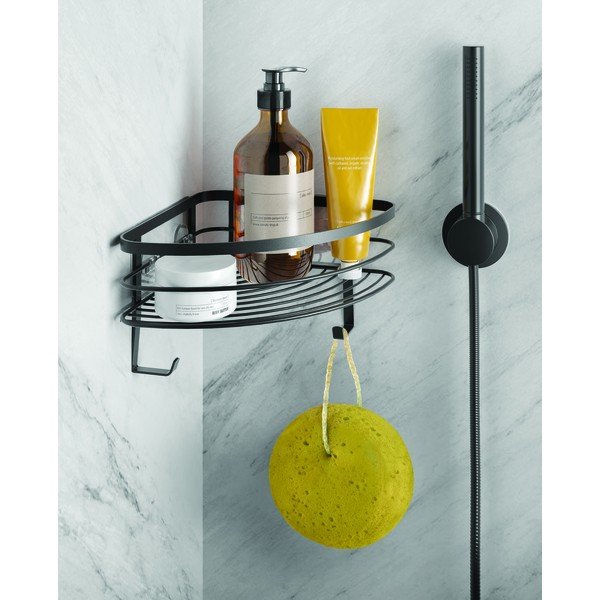 Mensola angolare da parete nera per il bagno Origin - Metaltex-image-1