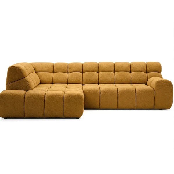Divano angolare giallo allungabile/con movimento relax elettrico (con penisola a sinistra/a L) Andre – Bobochic Paris