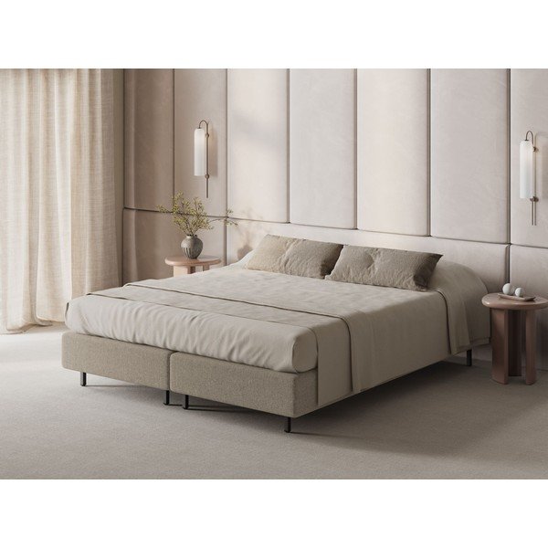 Letto matrimoniale imbottito beige senza testiera 160x200 cm Whale – Micadoni -image-1