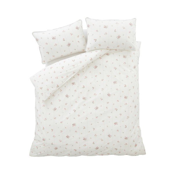 Set copripiumino e federa color crema in percalle di cotone per letto singolo 135x200 cm Vintage Rosebud Lace – Bianca