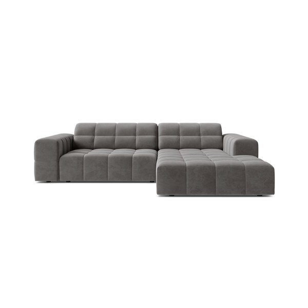 Divano angolare grigio (con penisola a destra/con chaise lounge) con rivestimento in velluto Chicago – Cosmopolitan Design