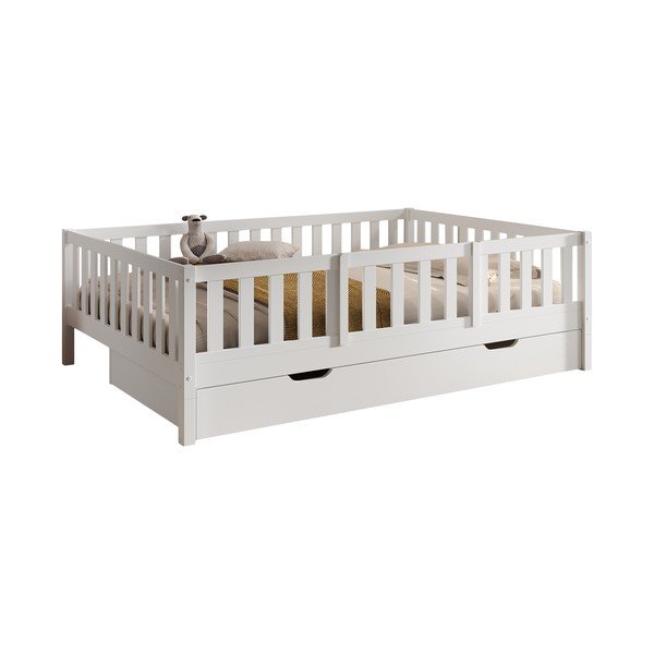 Letto da bambini estraibile bianco in pino massiccio con contenitore con rete inclusa 140x200 cm Dallas – Vipack-image-1