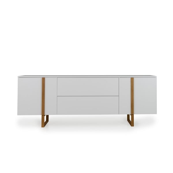 Cassettiera bianca con gambe in rovere , 216 x 78 cm Birka - Tenzo