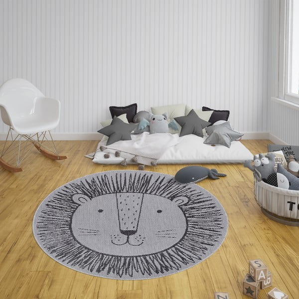 Tappeto grigio per bambini Lion, ø 160 cm - Ragami-image-1