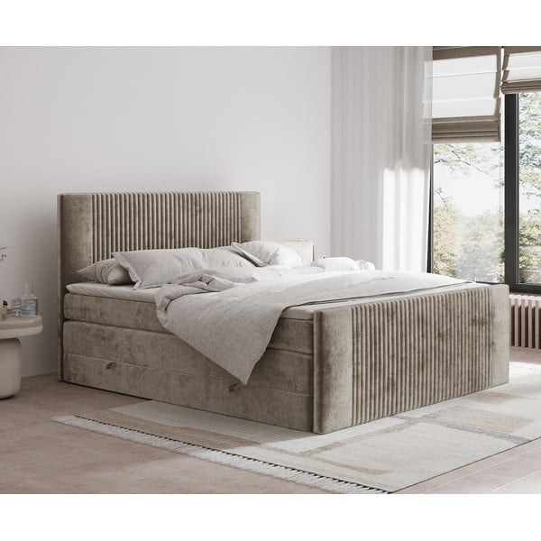 Letto boxspring marrone chiaro con contenitore 200x200 cm Bergamo – Maison de Rêve-image-1
