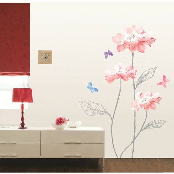 Adesivo Fiori e farfalle rosa chiaro - Ambiance