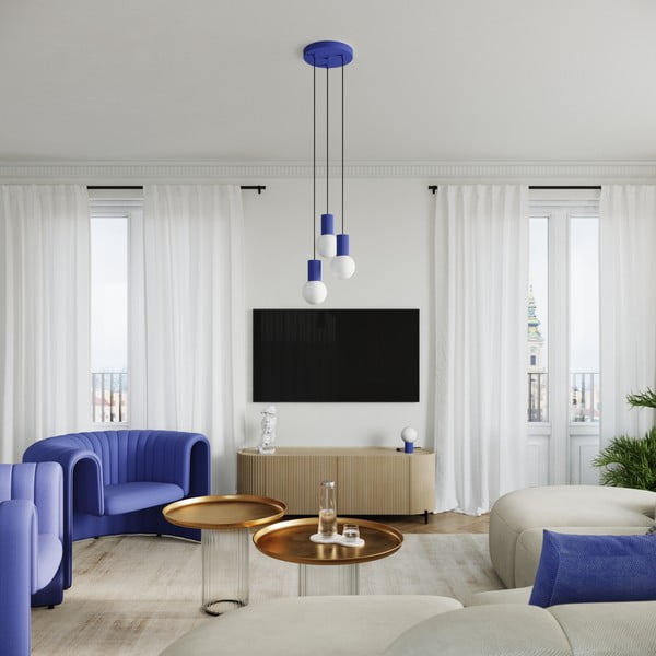 Lampadario blu scuro con paralume in vetro ø 25 cm Orbital – Sollux-image-1