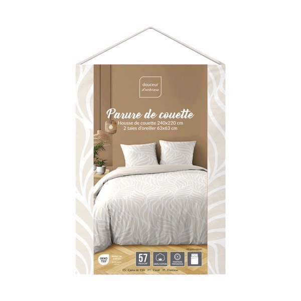 Set copripiumino e federa beige in cotone per letto matrimoniale/per letto esteso 3 pezzi 240x220 cm Morgane – douceur d'intérieur-image-1