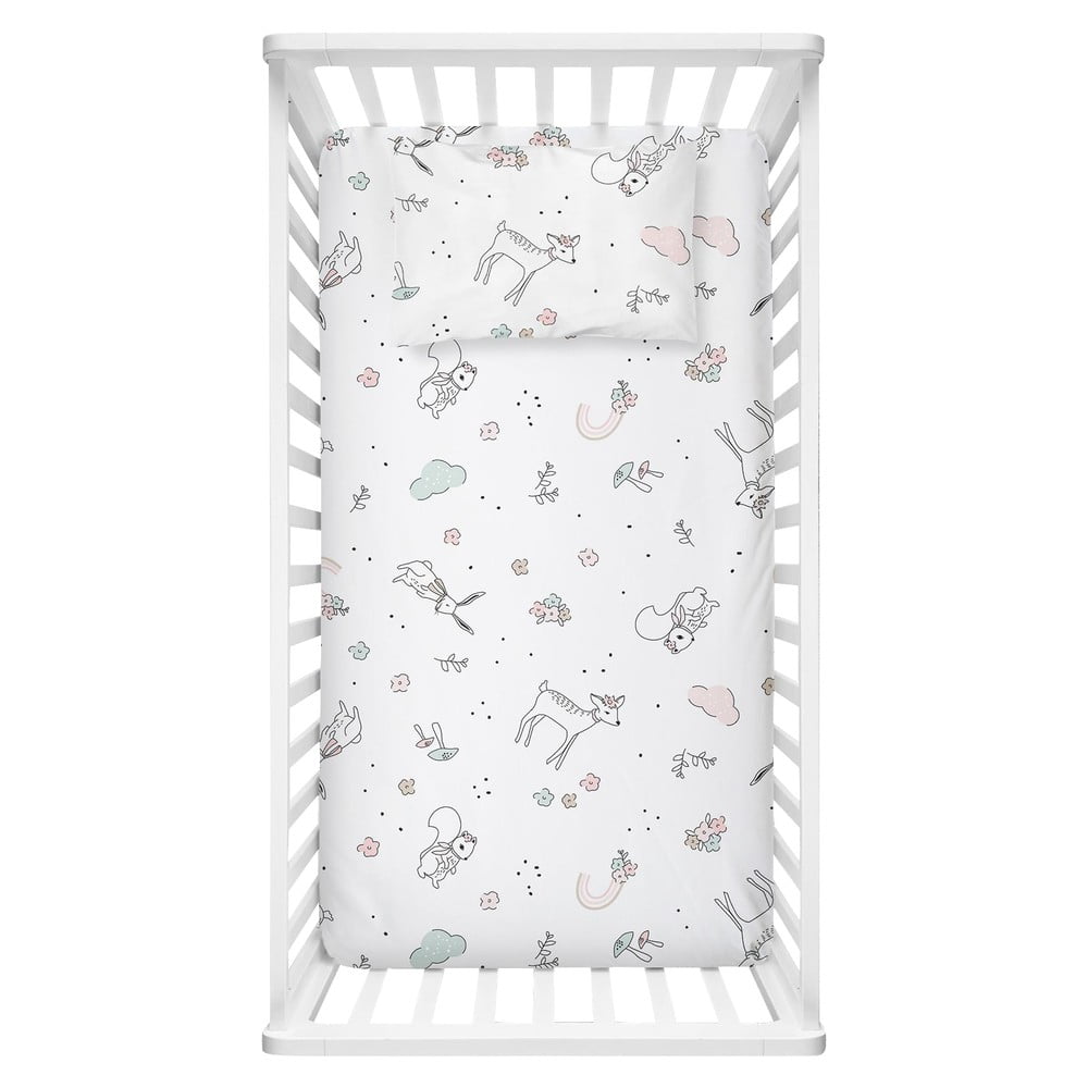Set di lenzuolo e federa per bambini bianco in cotone renforcé per culla 100x150 cm Flowers – Mijolnir | Lenzuola per bambini