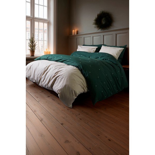 Set copripiumino e federa beige in percalle di cotone per letto singolo 140x200 cm Christmas Fable – JUNA-image-4