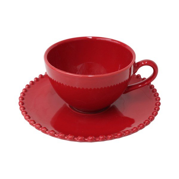 Tazza da tè in gres rosso rubino con piattino rubi, 250 ml Pearl - Costa Nova