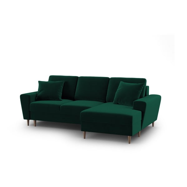 Divano angolare verde allungabile e con contenitore (con penisola a destra/con chaise lounge) con rivestimento in velluto Kyoto – Cosmopolitan Design-image-1