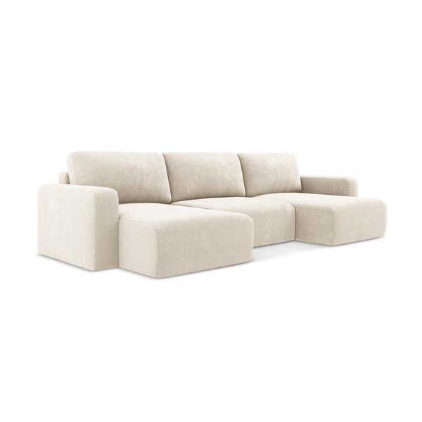 Divano angolare color crema allungabile/con contenitore (a U) con rivestimento in ciniglia Kona – Makamii-image-2