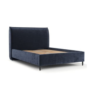 Letto matrimoniale imbottito blu scuro con spazio contenitivo e rete 160x200 cm Shell - Maison de Rêve