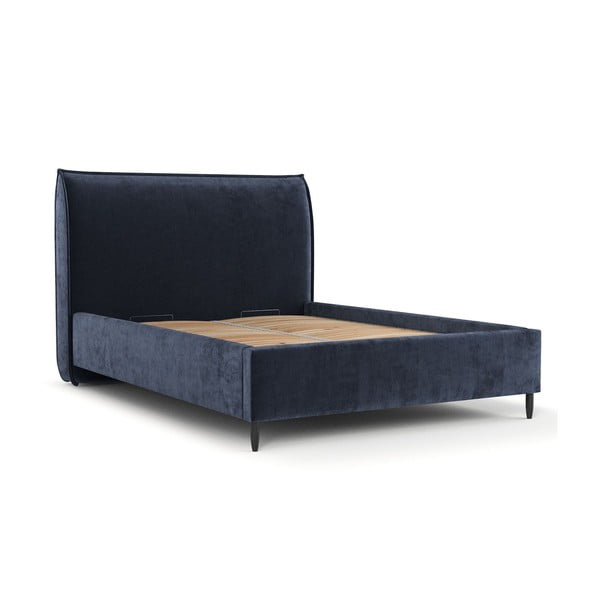 Letto matrimoniale in blu scuro imbottito con spazio contenitivo con griglia inclusa 180x200 cm Shell – Maison de Rêve