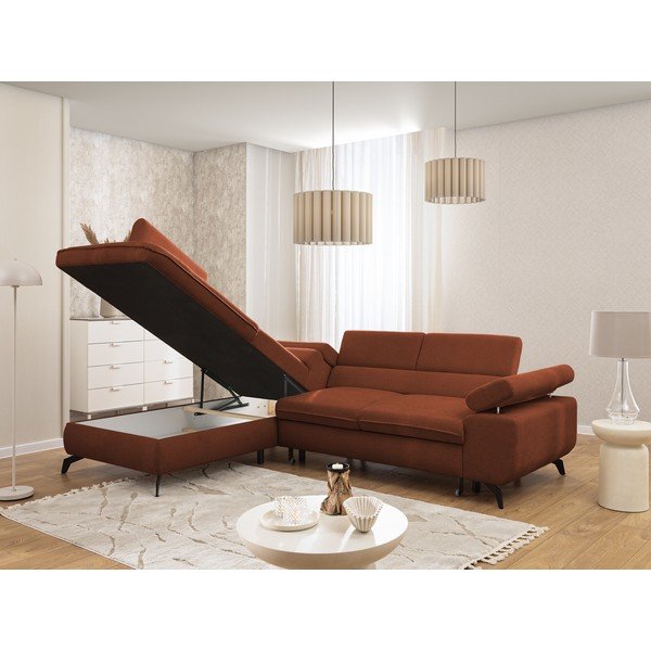 Divano angolare color terracotta (con penisola a sinistra/a L) con rivestimento in ciniglia Marbeya  – Ropez-image-4