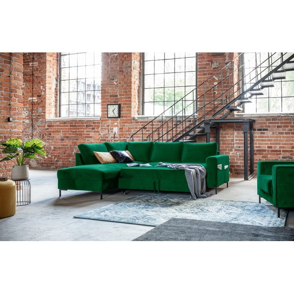 Divano letto angolare in velluto verde scuro (angolo sinistro) Lofty Lilly - Miuform-image-4